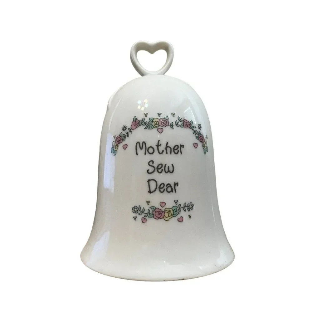 Precious Moments Bell Mother Sew Dear Sewing Best Mom Porcelain Heart 1995 Vtg